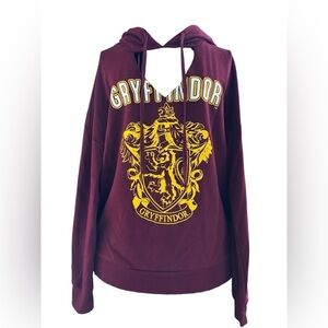 Harry Potter burgundy and yellow Gryfindor hooded long sleeve tee.